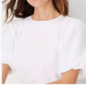 Ann Taylor Lace Trim Mixed Media Top (White)